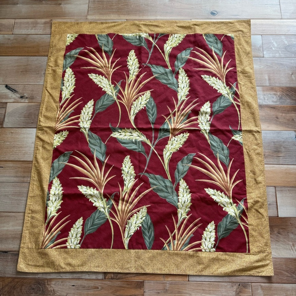 Vintage 40s Floral Tropical Barkcloth Picnic Blanket Quilt Decor Throw 48 x 57